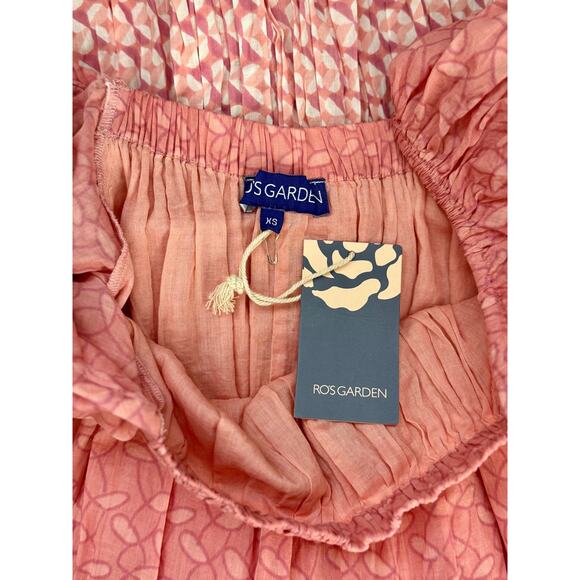 NWT Ro's Garden Helsinki Maxi Puff Sleeve Cotton Dress Tie Waist Pink Garcon XS - Picture 5 of 7